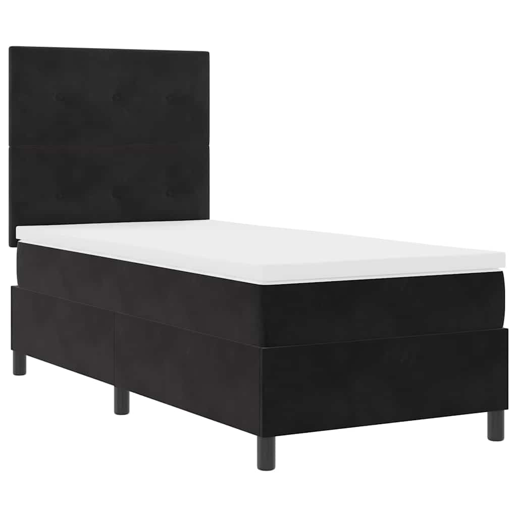 Pat cu arcuri cu saltea cu headboard Negru 100 x 200 cm Catifea GartenMobel Dekor