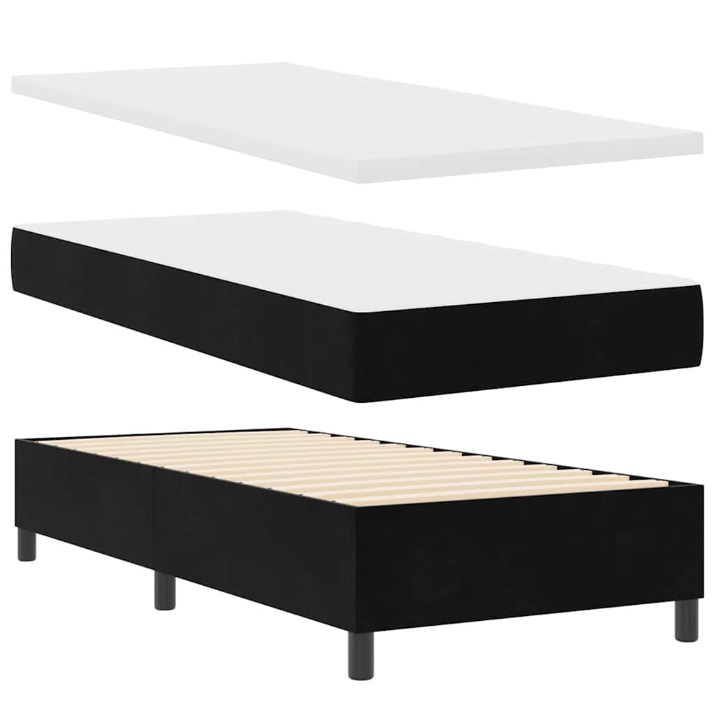 Pat cu arcuri cu saltea cu headboard Negru 100 x 200 cm Catifea GartenMobel Dekor