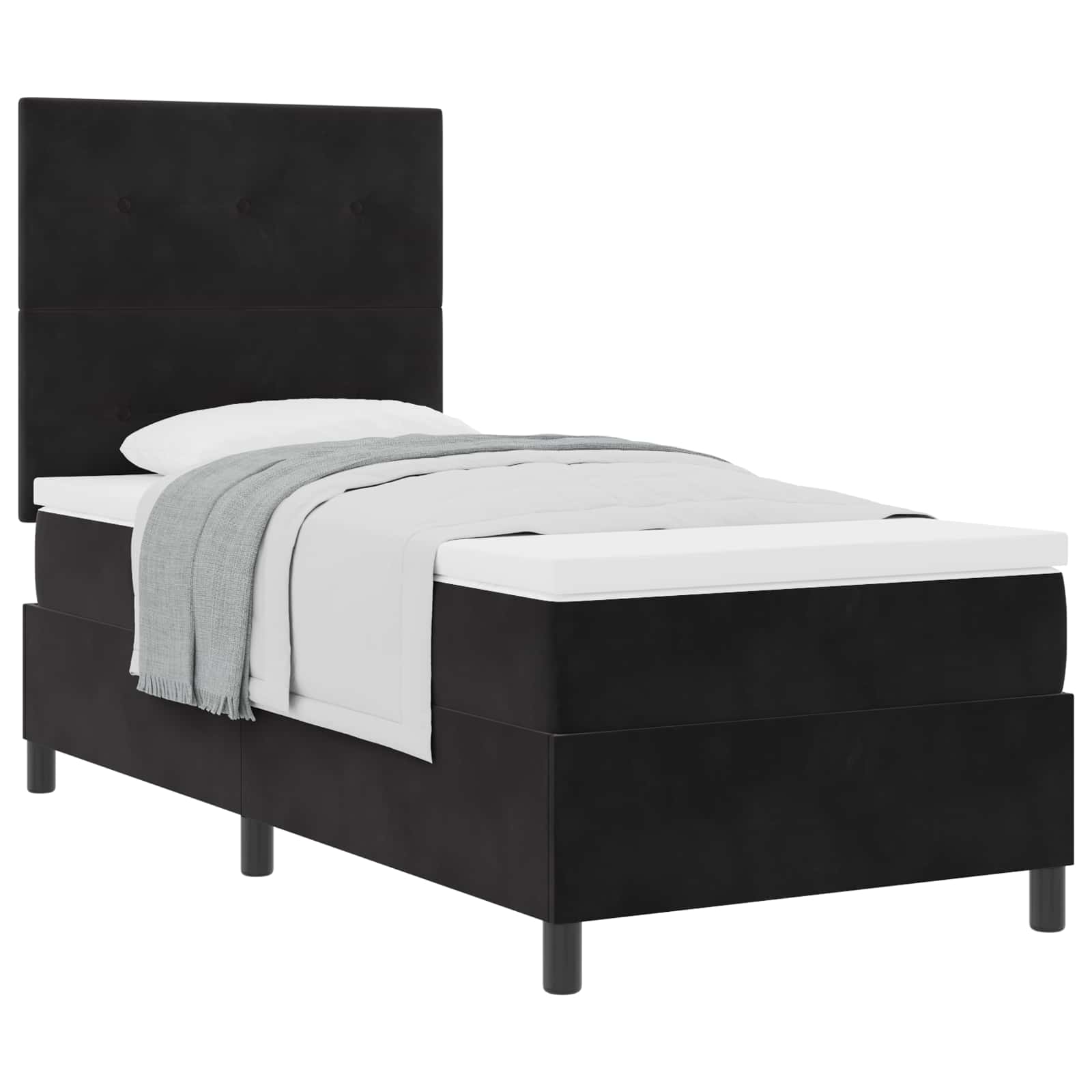 Pat cu arcuri cu saltea cu headboard Negru 100 x 200 cm Catifea GartenMobel Dekor