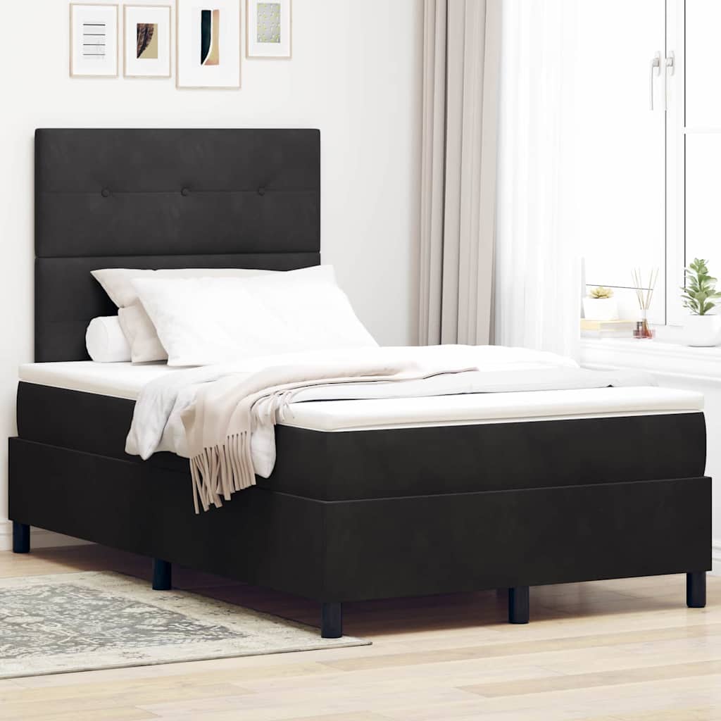 Pat cu arcuri cu saltea cu headboard Negru 120 x 200 cm Catifea GartenMobel Dekor