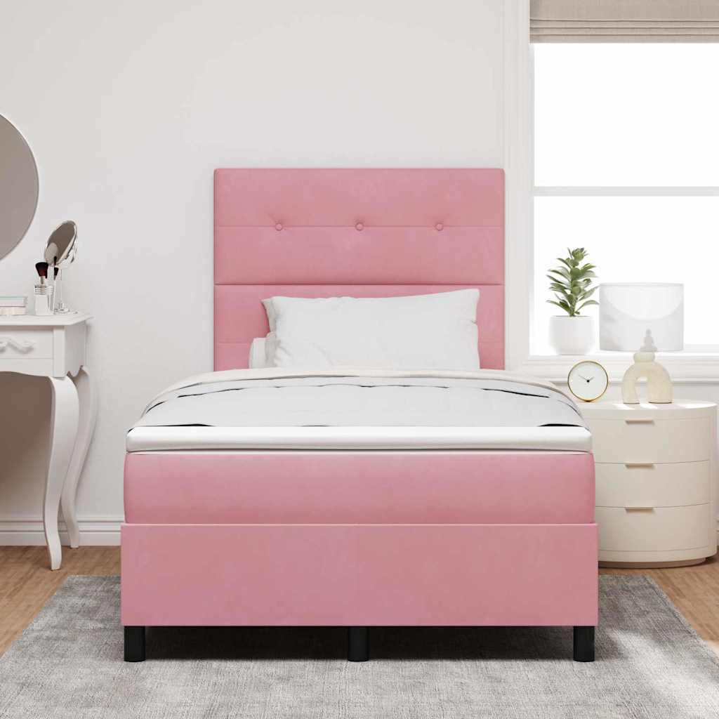 Pat cu arcuri cu saltea cu headboard Roz 120 x 190 cm Catifea GartenMobel Dekor