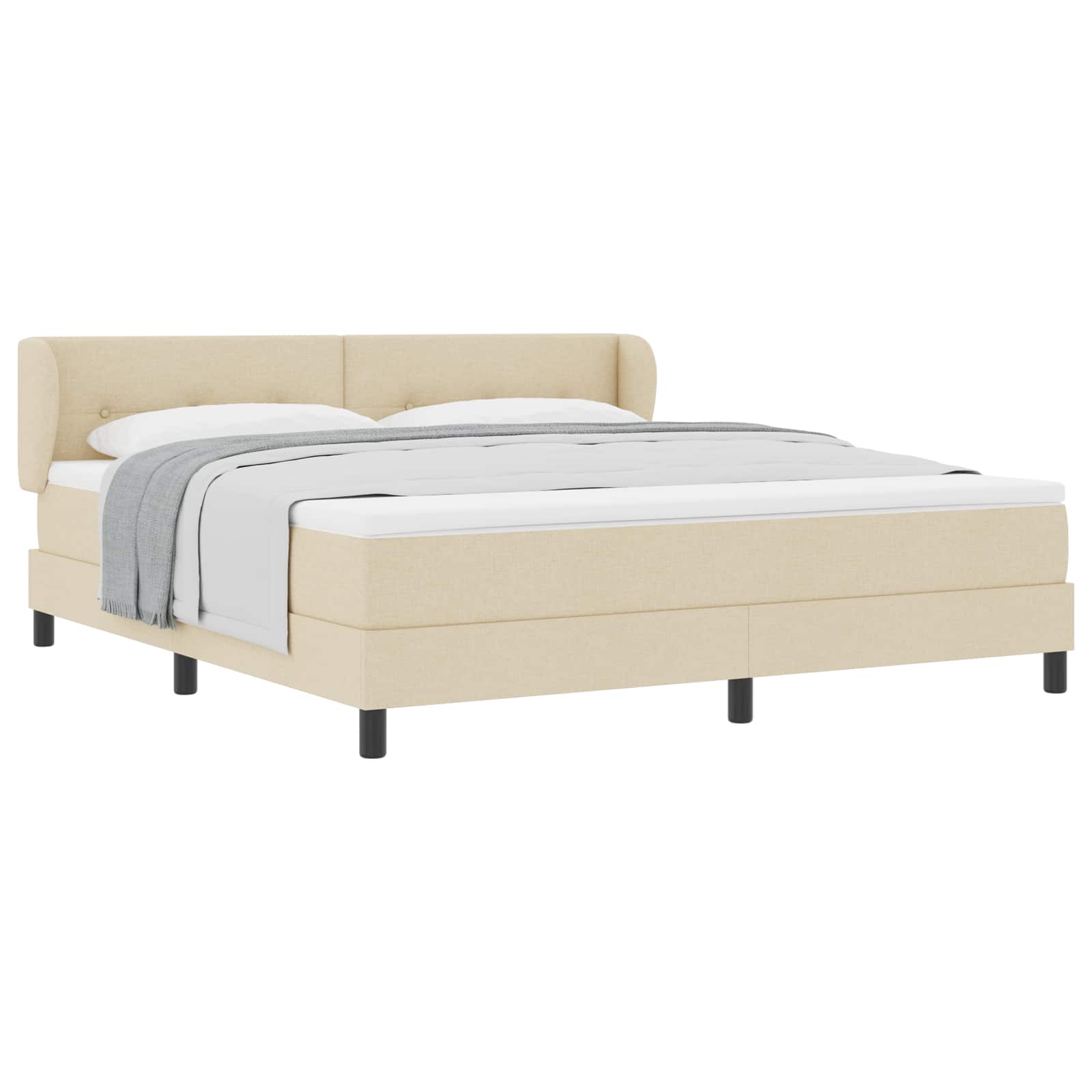 Pat cu arcuri cu saltea cu headboard Crem 180 x 200 cm țesătură GartenMobel Dekor