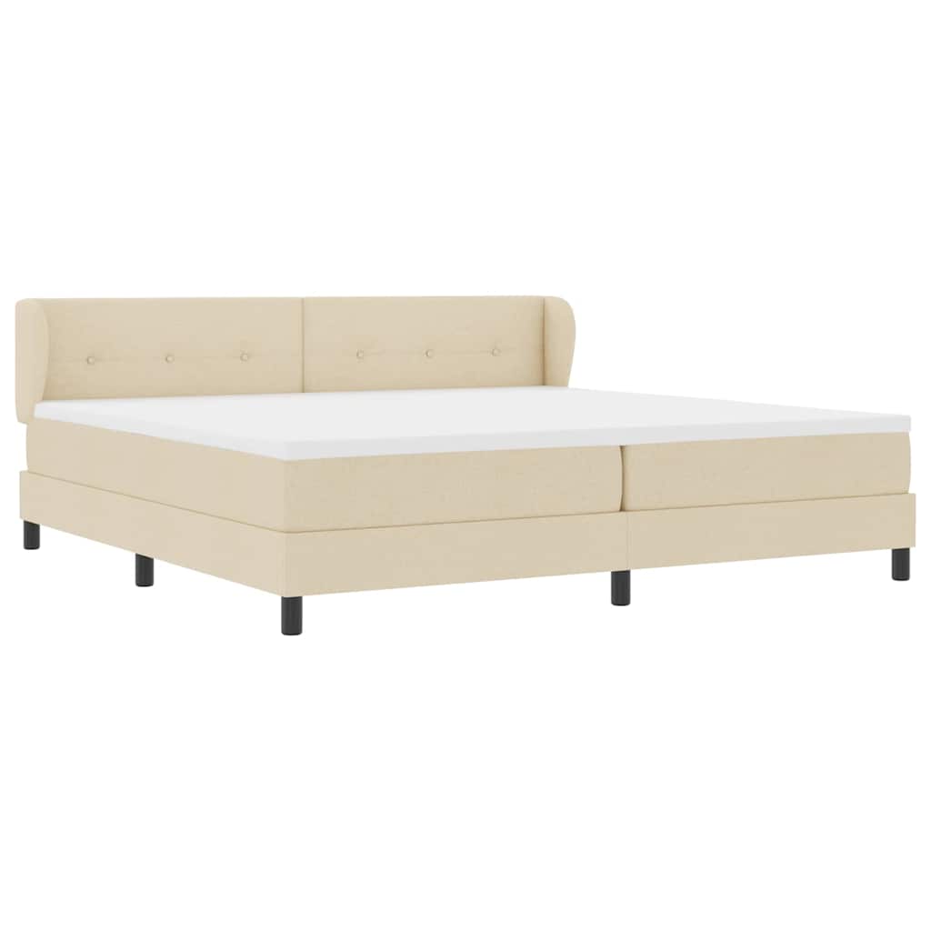 Pat cu arcuri cu saltea cu headboard Crem 200 x 200 cm țesătură GartenMobel Dekor