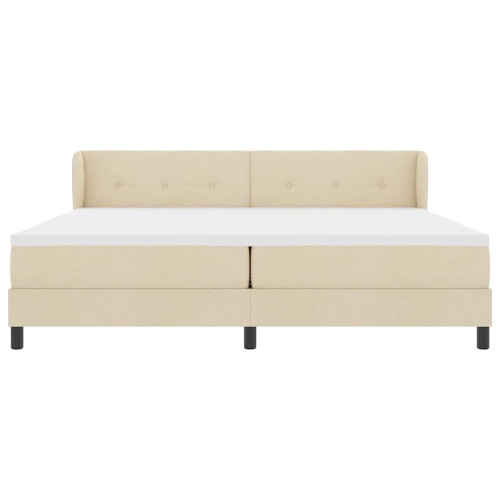 Pat cu arcuri cu saltea cu headboard Crem 200 x 200 cm țesătură GartenMobel Dekor