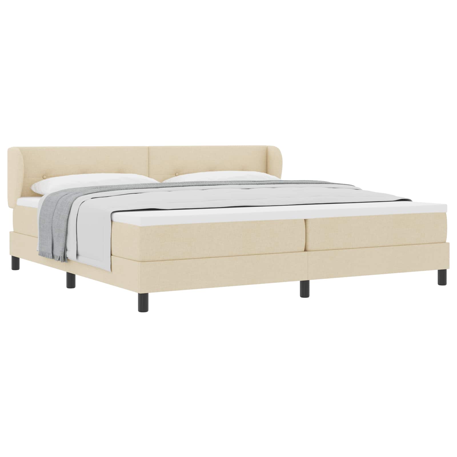 Pat cu arcuri cu saltea cu headboard Crem 200 x 200 cm țesătură GartenMobel Dekor