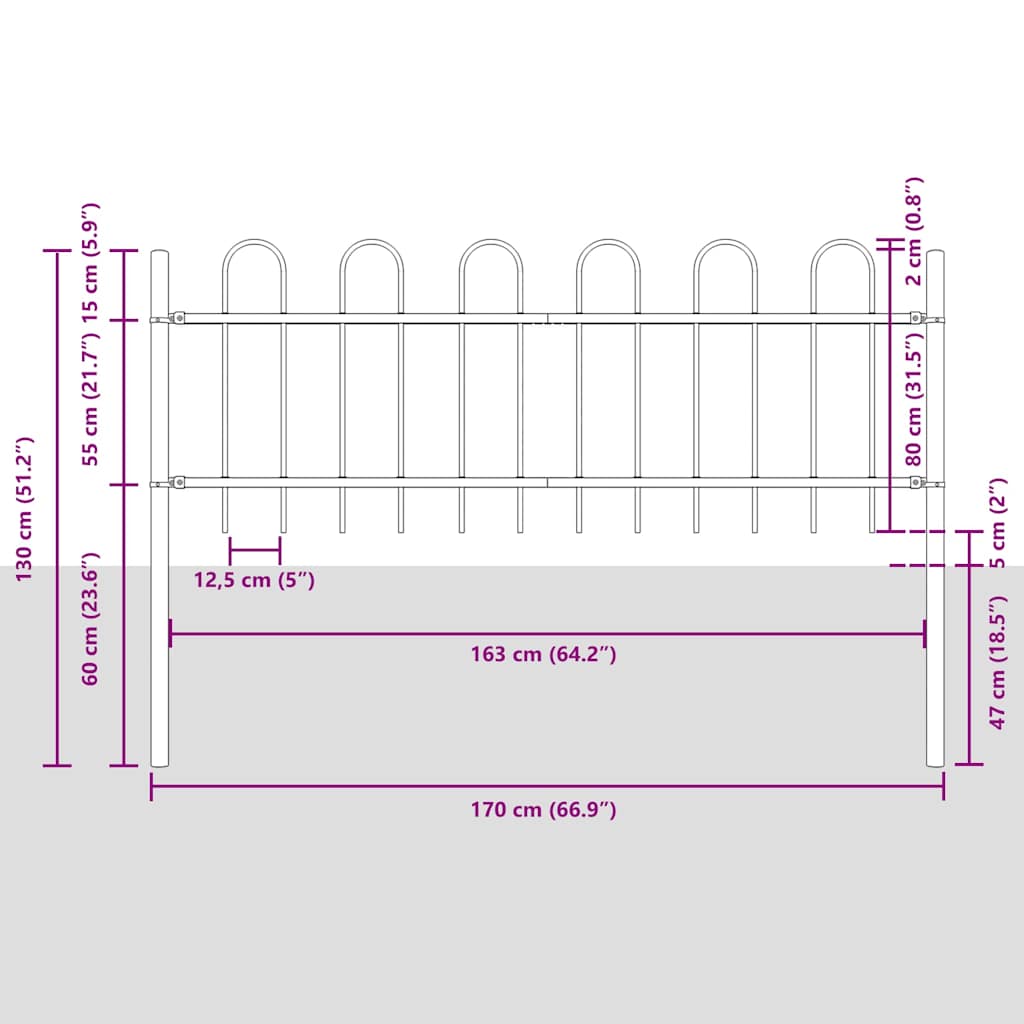 Gard de Grădină 9 pcs Gri 15,3 x 0,8 m Oțel acoperit cu pulbere GartenMobel Dekor