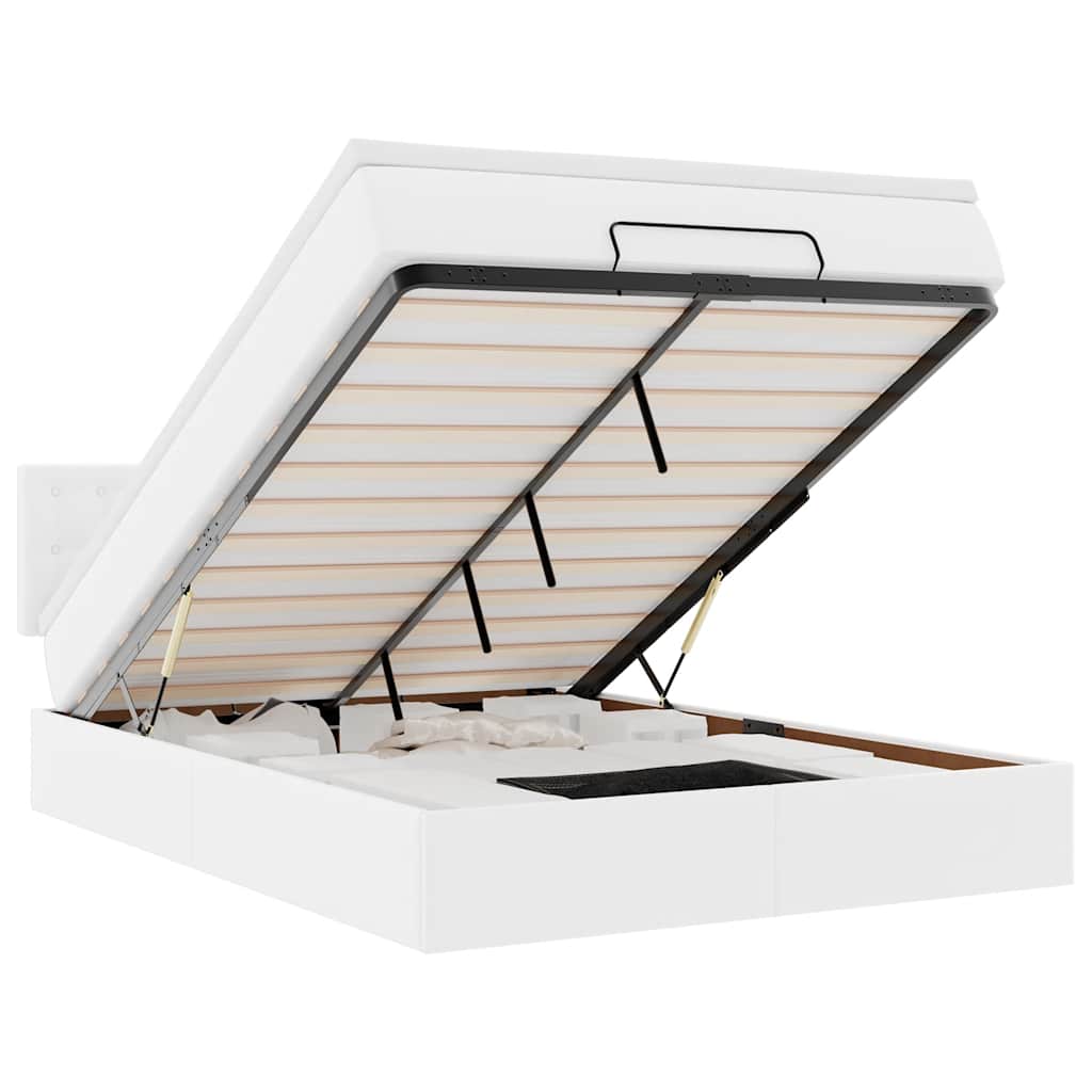 Cadru de pat otoman cu saltea alb 140x200cm piele artificială GartenMobel Dekor