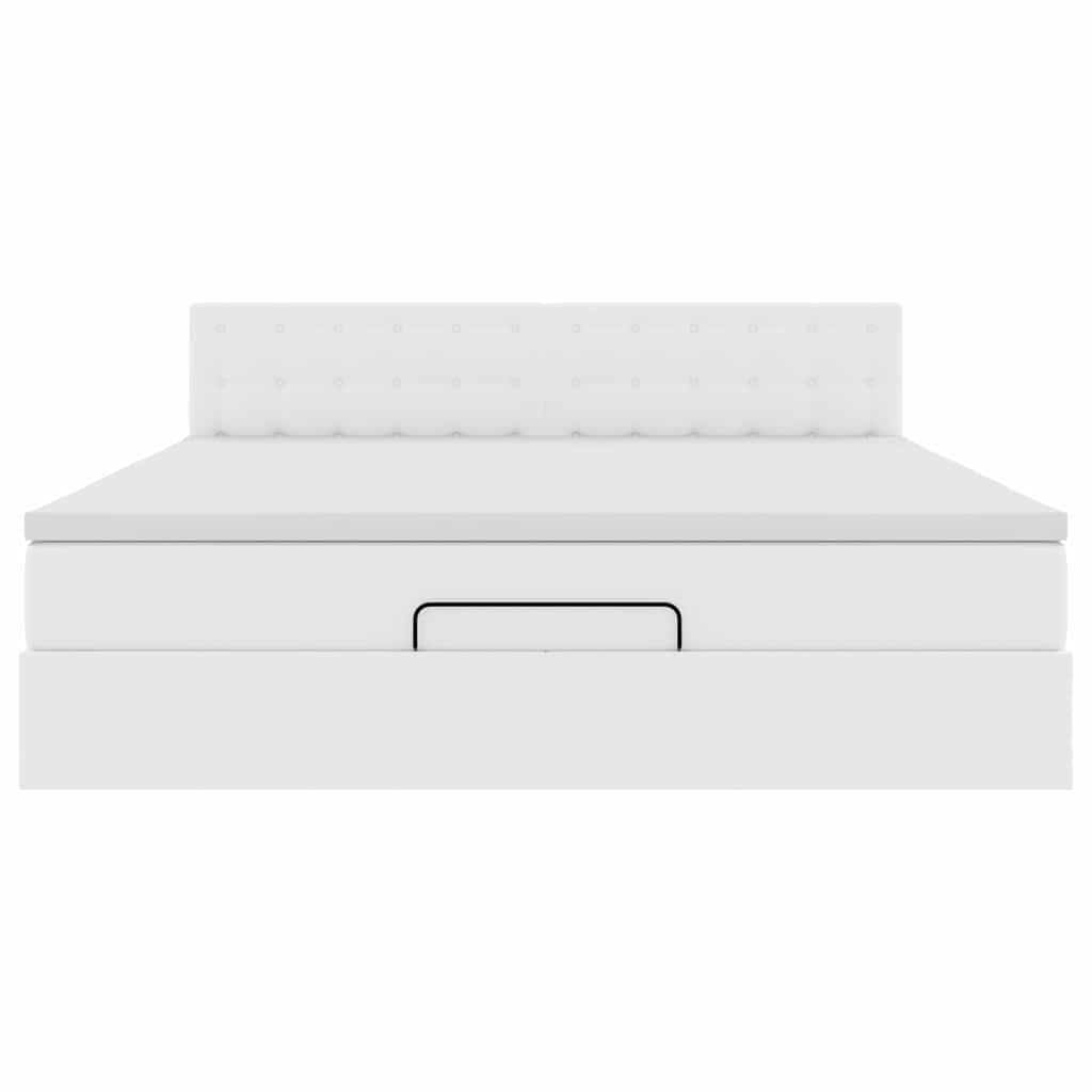 Cadru de pat otoman cu saltea alb 160x200cm piele artificială GartenMobel Dekor