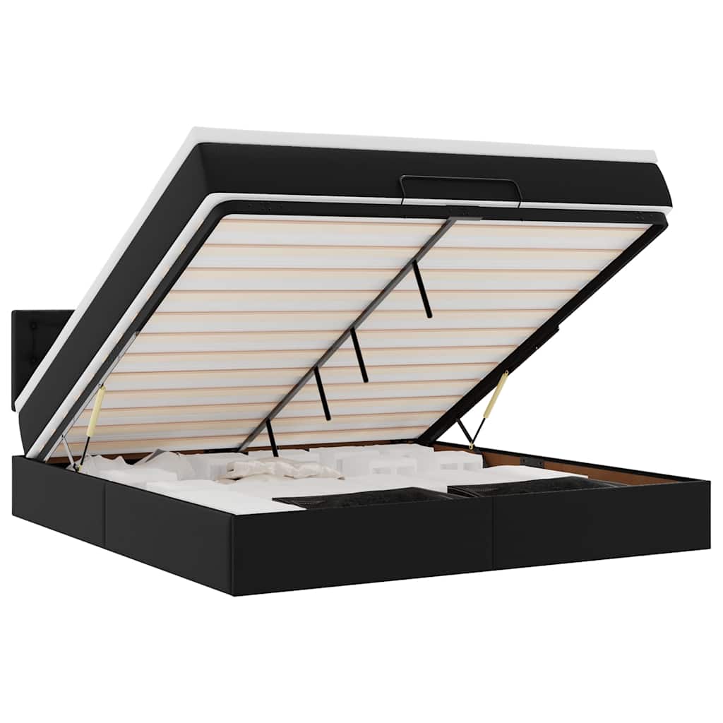 Cadru de pat otoman saltea neagră 160x200cm piele artificială GartenMobel Dekor