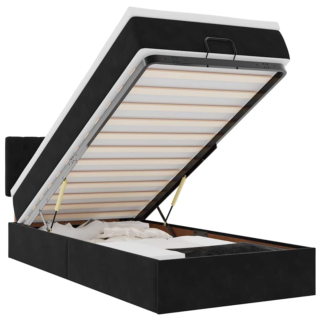Cadru de pat otoman cu saltea, catifea neagră 80x200 cm GartenMobel Dekor