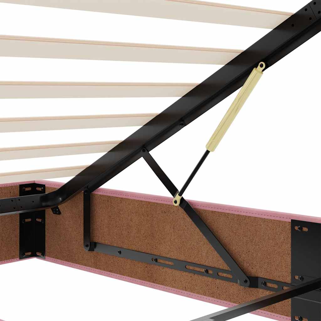 Cadru de pat otoman cu saltea, catifea roz 90x190cm GartenMobel Dekor