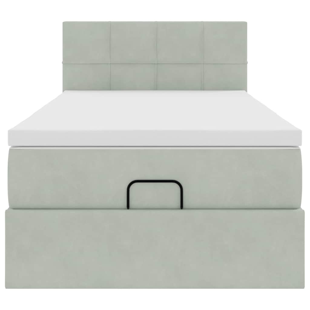 Cadru de pat otoman cu saltea Gri deschis 100x200cm catifea GartenMobel Dekor