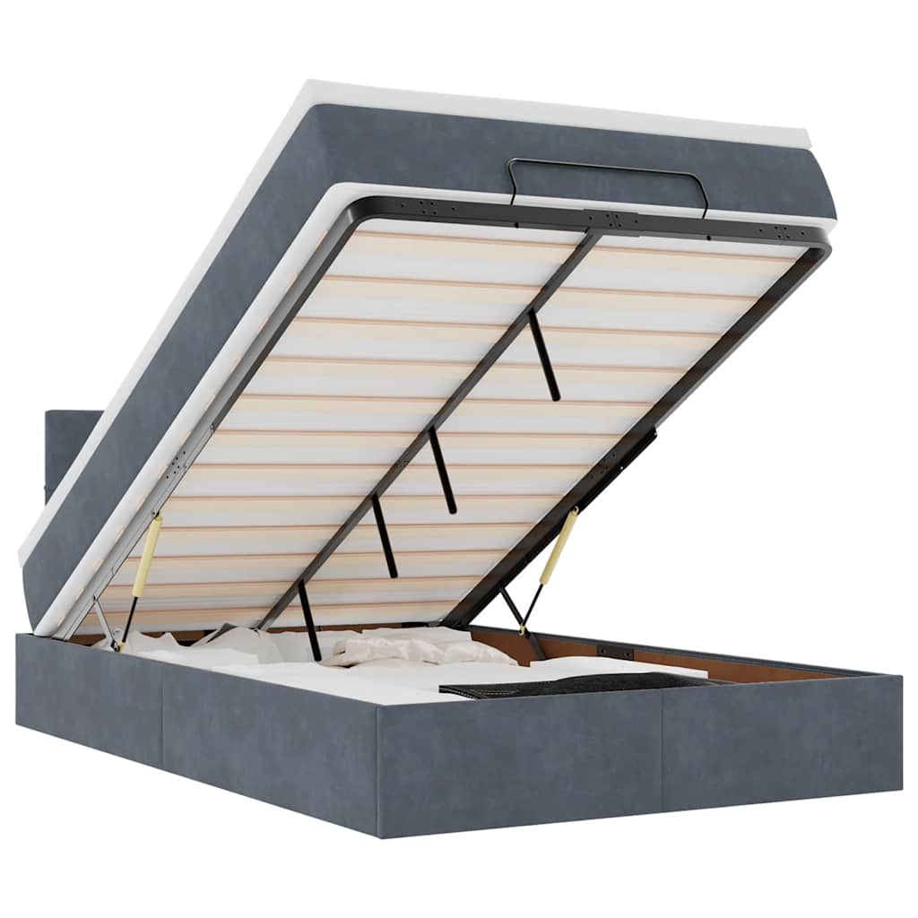 Cadru de pat otoman cu saltea Gri închis 120x200cm catifea GartenMobel Dekor