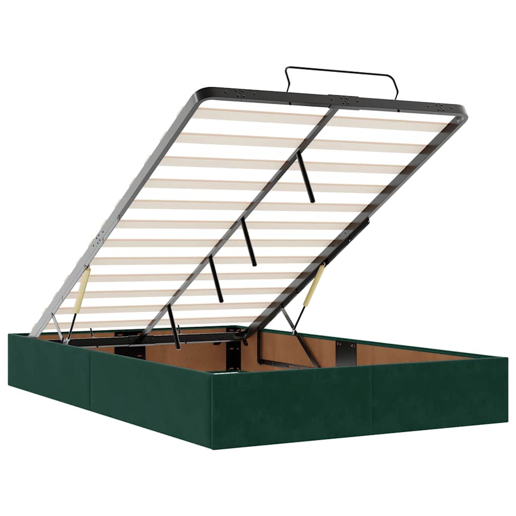 Cadru de pat otoman cu saltea verde închis 120x200cm catifea GartenMobel Dekor