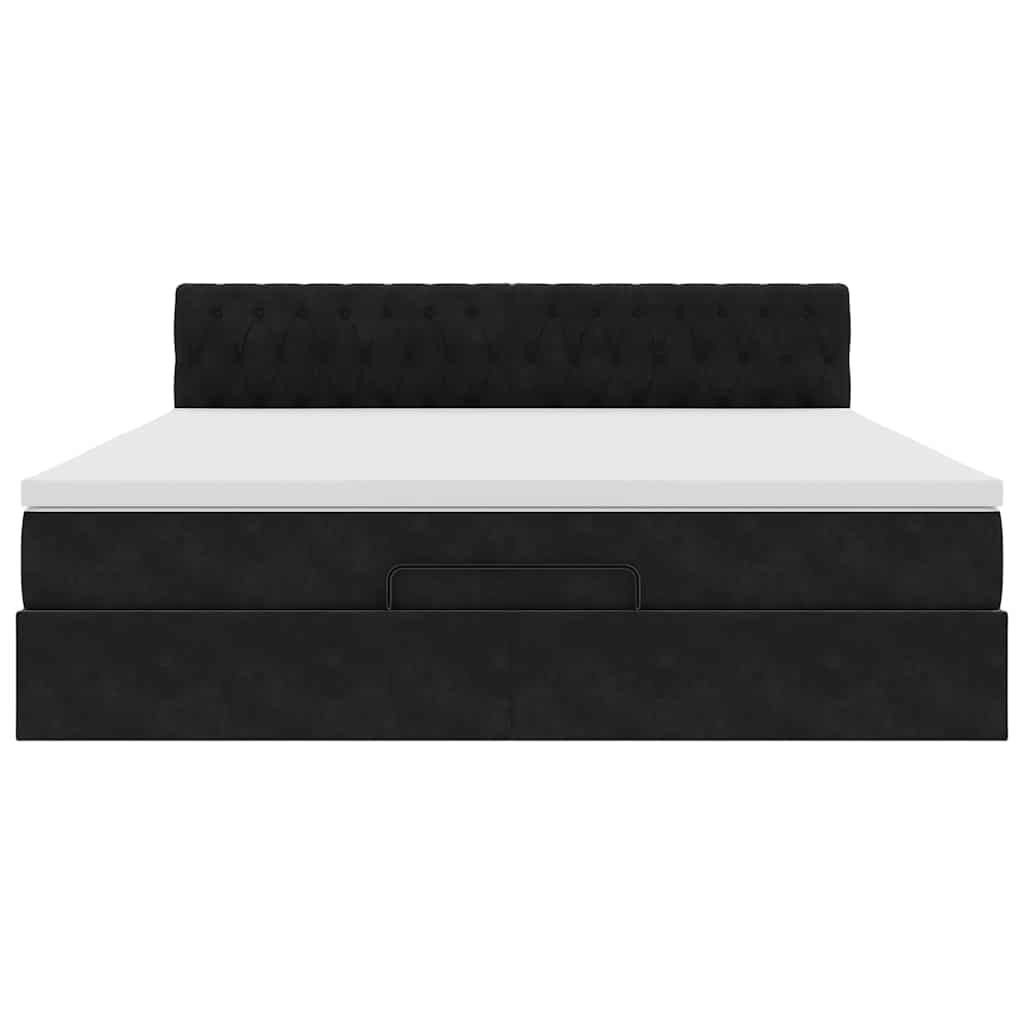 Cadru de pat otoman cu saltea, catifea neagră 180x200cm GartenMobel Dekor