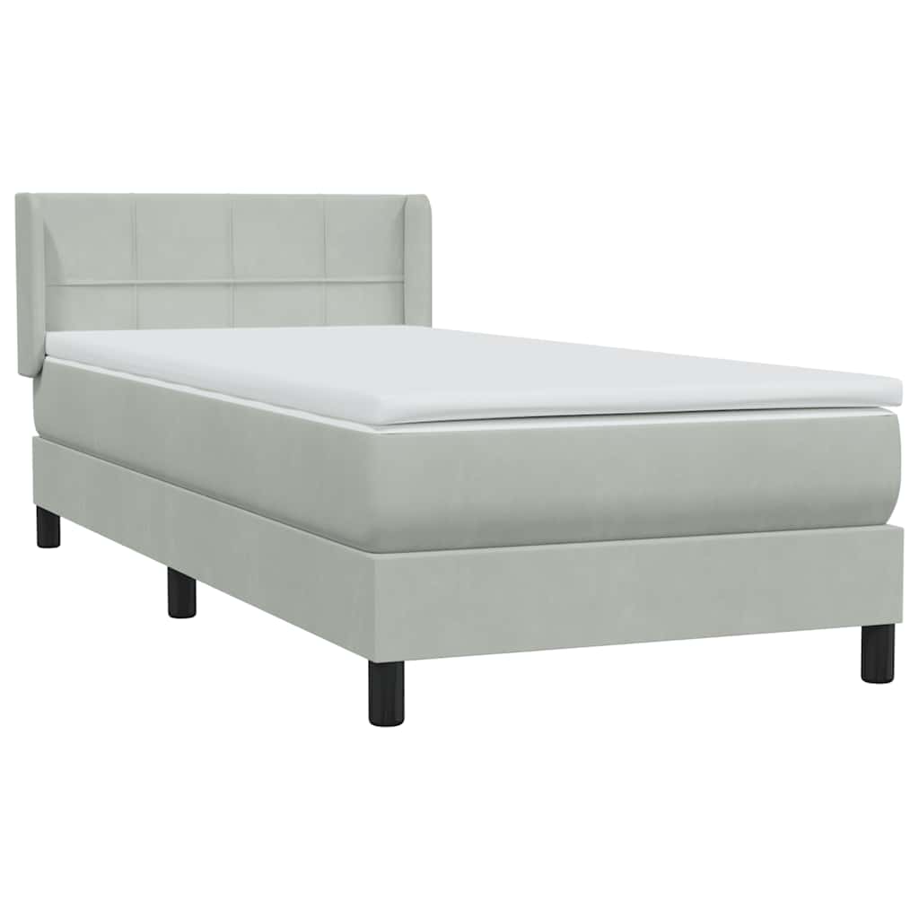 Pat box spring cu saltea, gri deschis, 90x210 cm, catifea GartenMobel Dekor