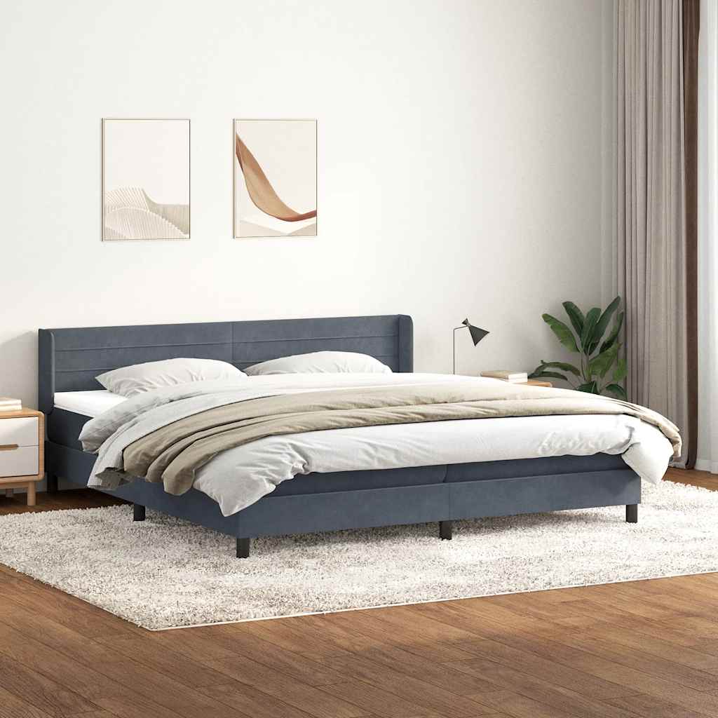 Pat box spring cu saltea, gri închis, 180x210 cm, catifea GartenMobel Dekor