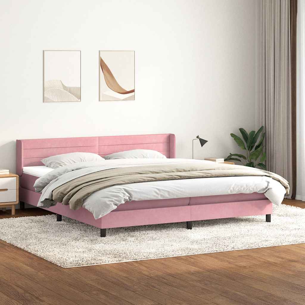 Pat box spring cu saltea, roz, 180x210 cm, catifea GartenMobel Dekor