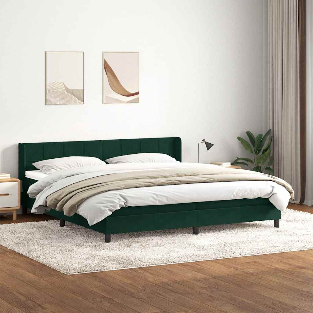 Pat box spring cu saltea, verde închis, 180x220 cm, catifea GartenMobel Dekor