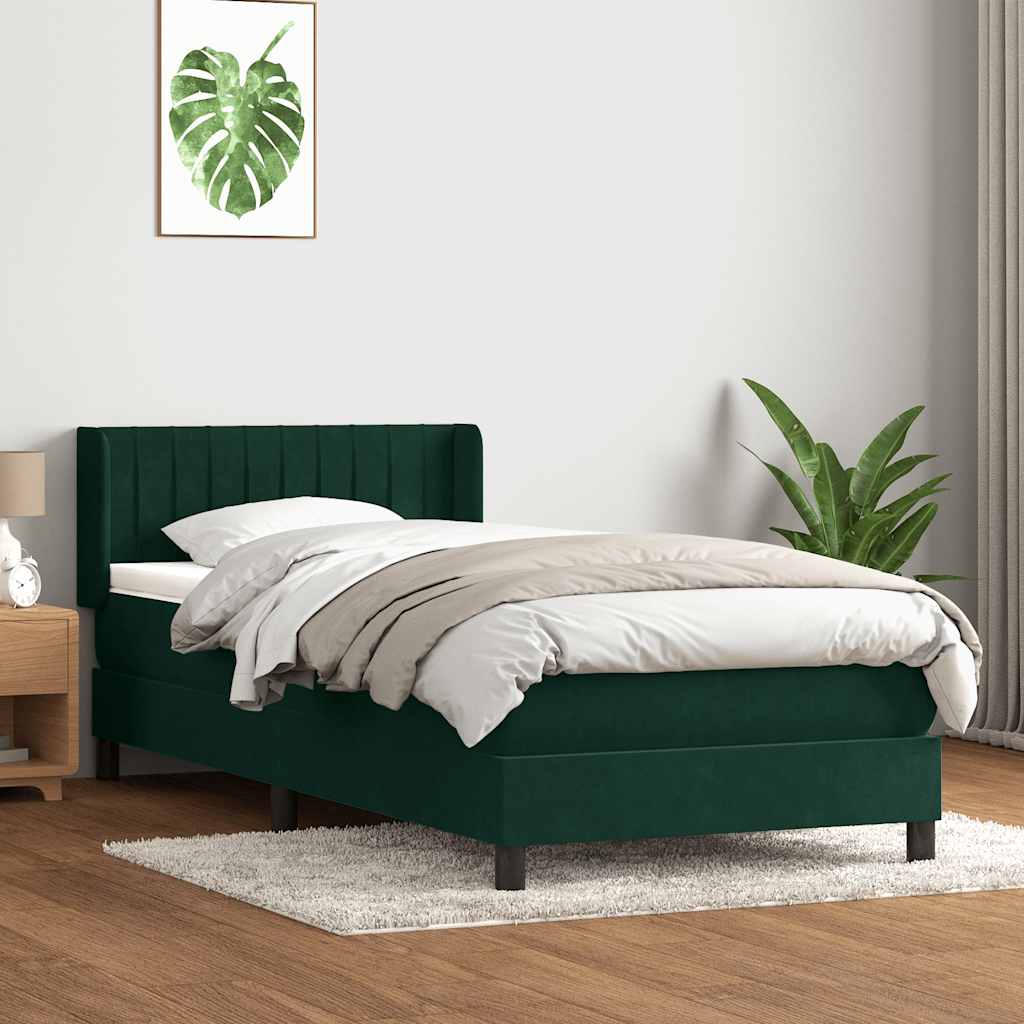 Pat box spring cu saltea, verde închis, 80x220 cm, catifea GartenMobel Dekor