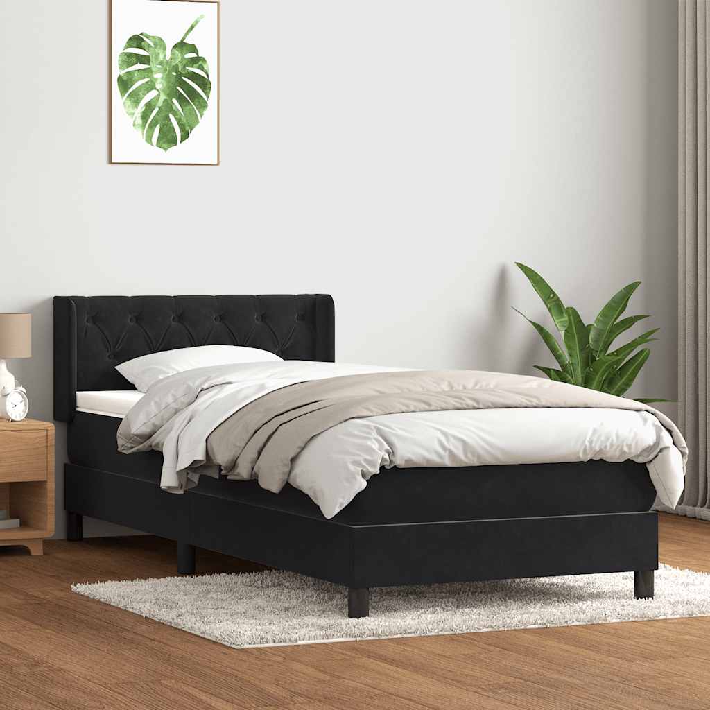 Pat box spring cu saltea, negru, 80x220 cm, catifea GartenMobel Dekor