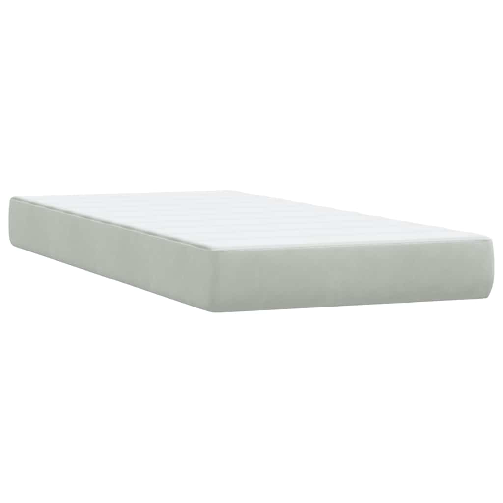 Pat box spring cu saltea, gri deschis, 90x210 cm, catifea GartenMobel Dekor