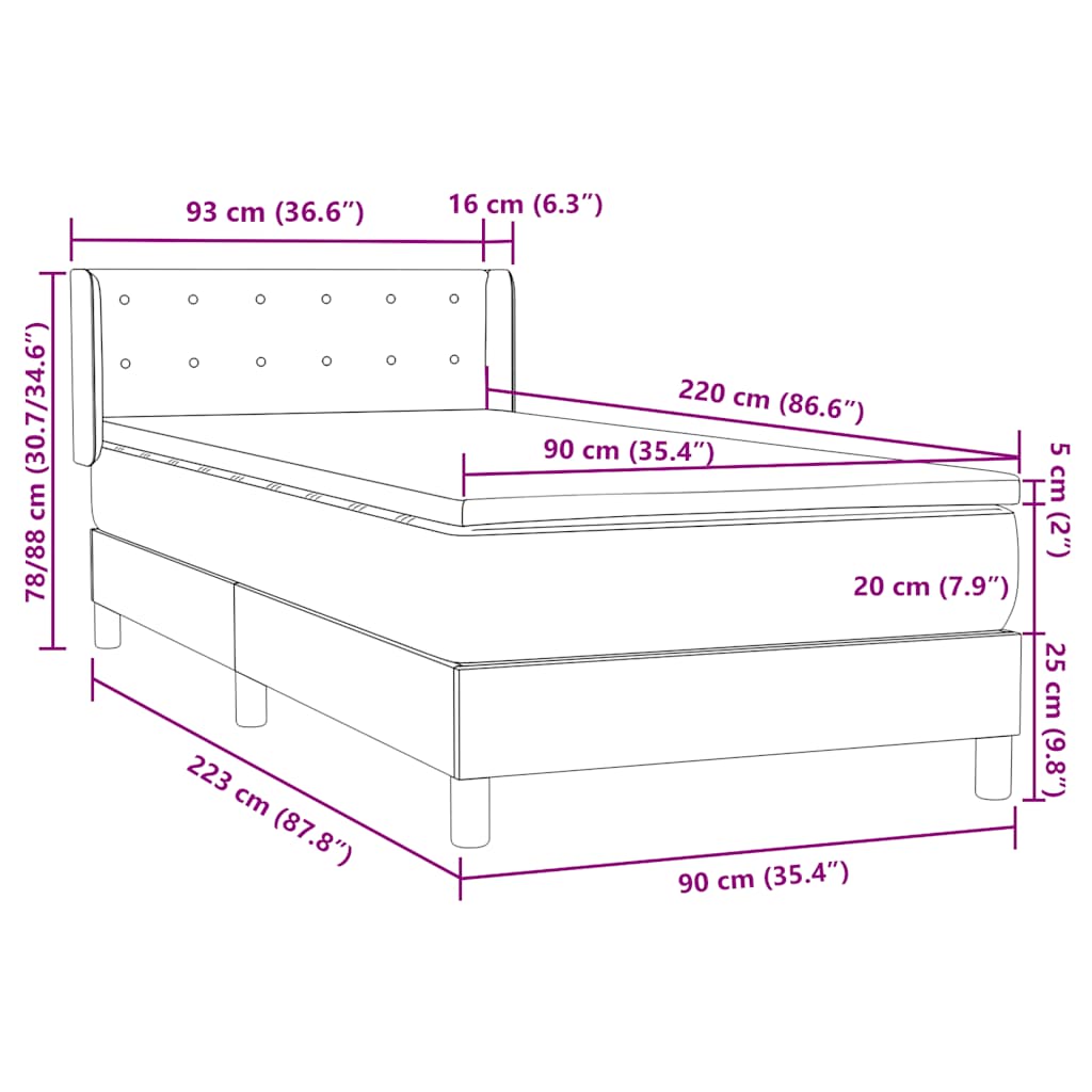 Pat box spring cu saltea, roz, 90x220 cm, catifea GartenMobel Dekor
