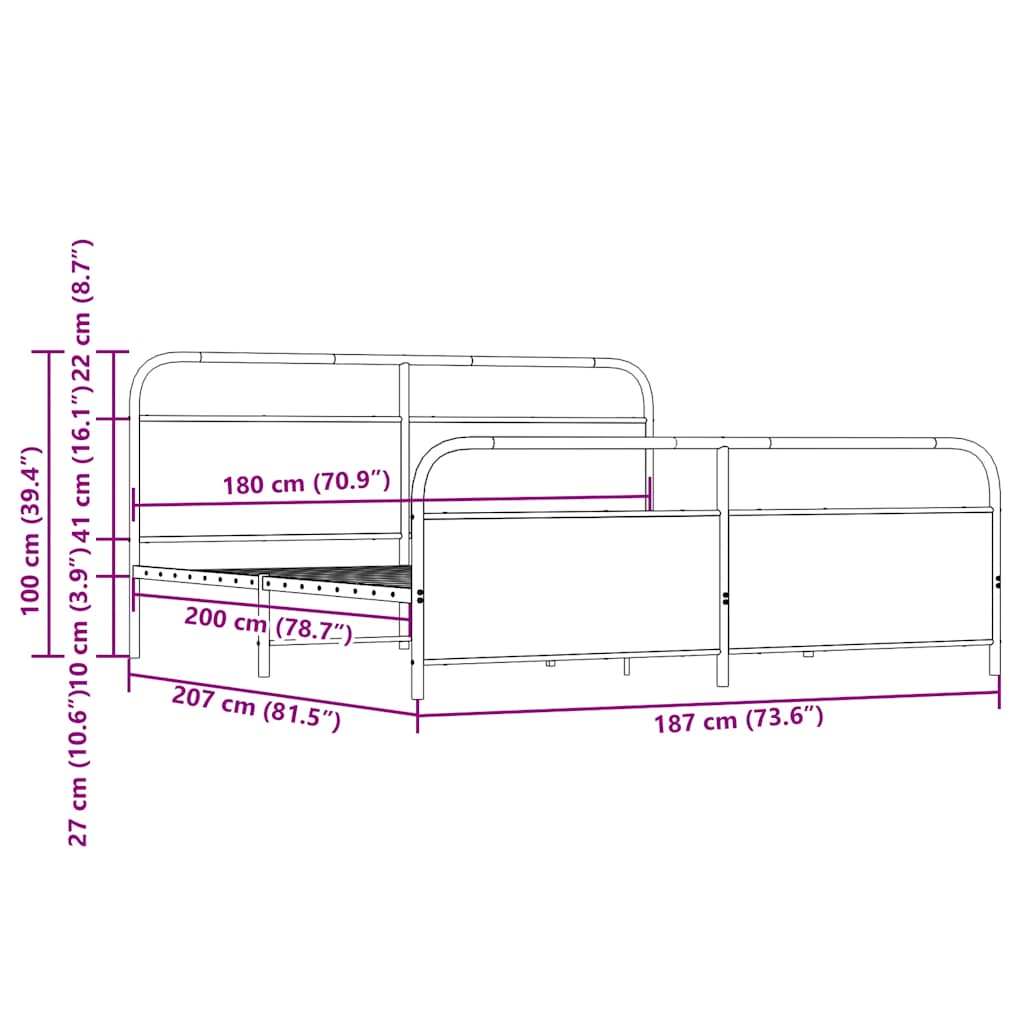 Cadru de pat metalic fără saltea, stejar sonoma, 180x200 cm GartenMobel Dekor