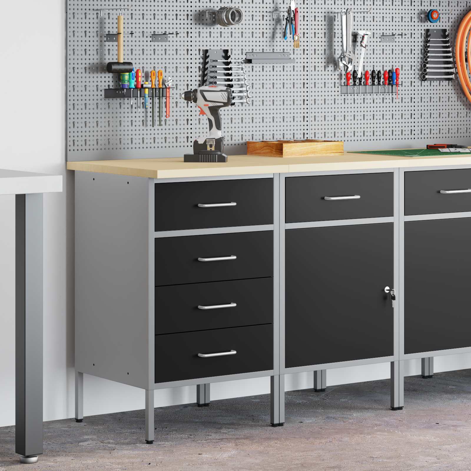 Dulap de lucru cu sertar 2 pcs Negru și Gri 100 x 55 x 85 cm GartenMobel Dekor
