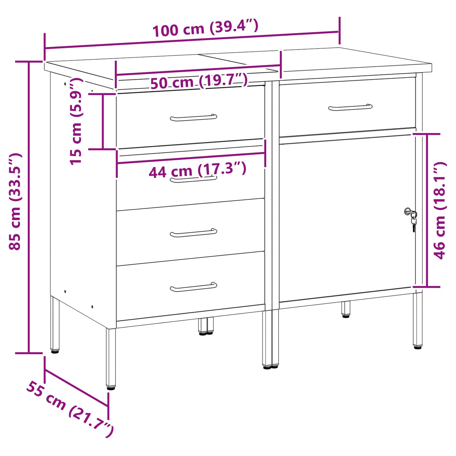 Dulap de lucru cu sertar 2 pcs Negru și Gri 100 x 55 x 85 cm GartenMobel Dekor