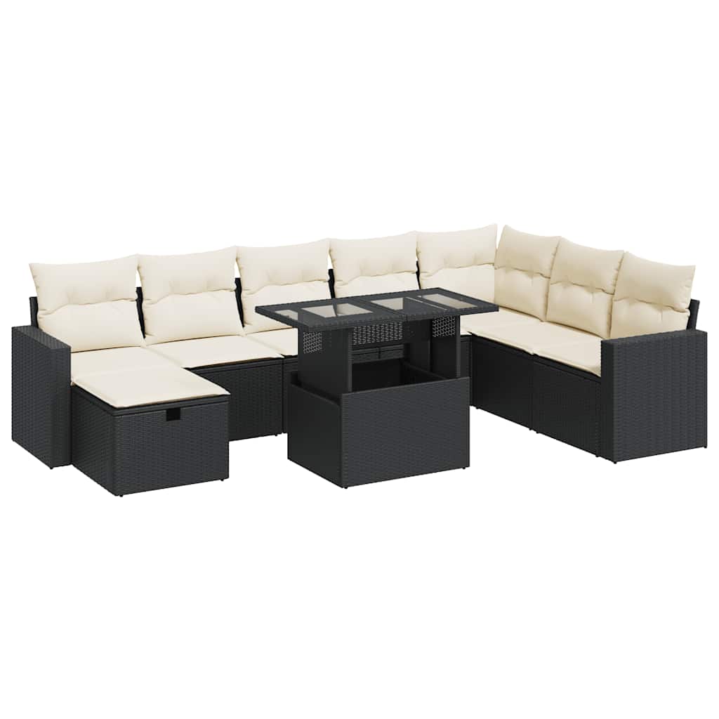 Set mobilier de grădină cu perne, 9 piese, negru, poliratan GartenMobel Dekor