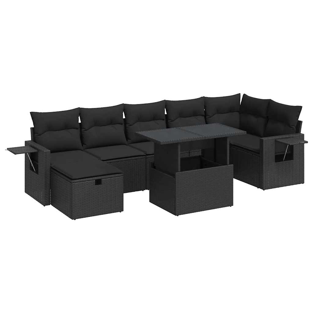 Set mobilier de grădină cu perne, 8 piese, negru, poliratan GartenMobel Dekor