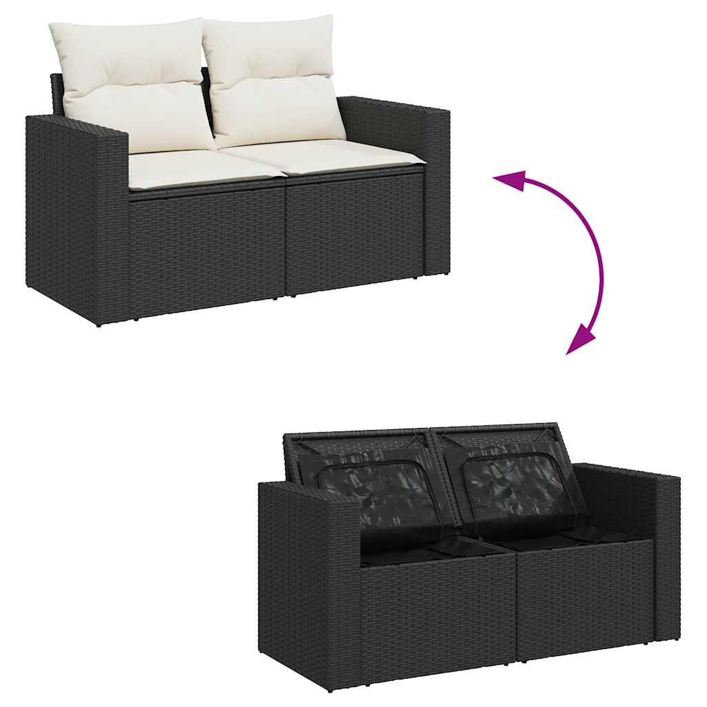 Set mobilier grădină perne 9 piese negru poliratan/lemn acacia GartenMobel Dekor