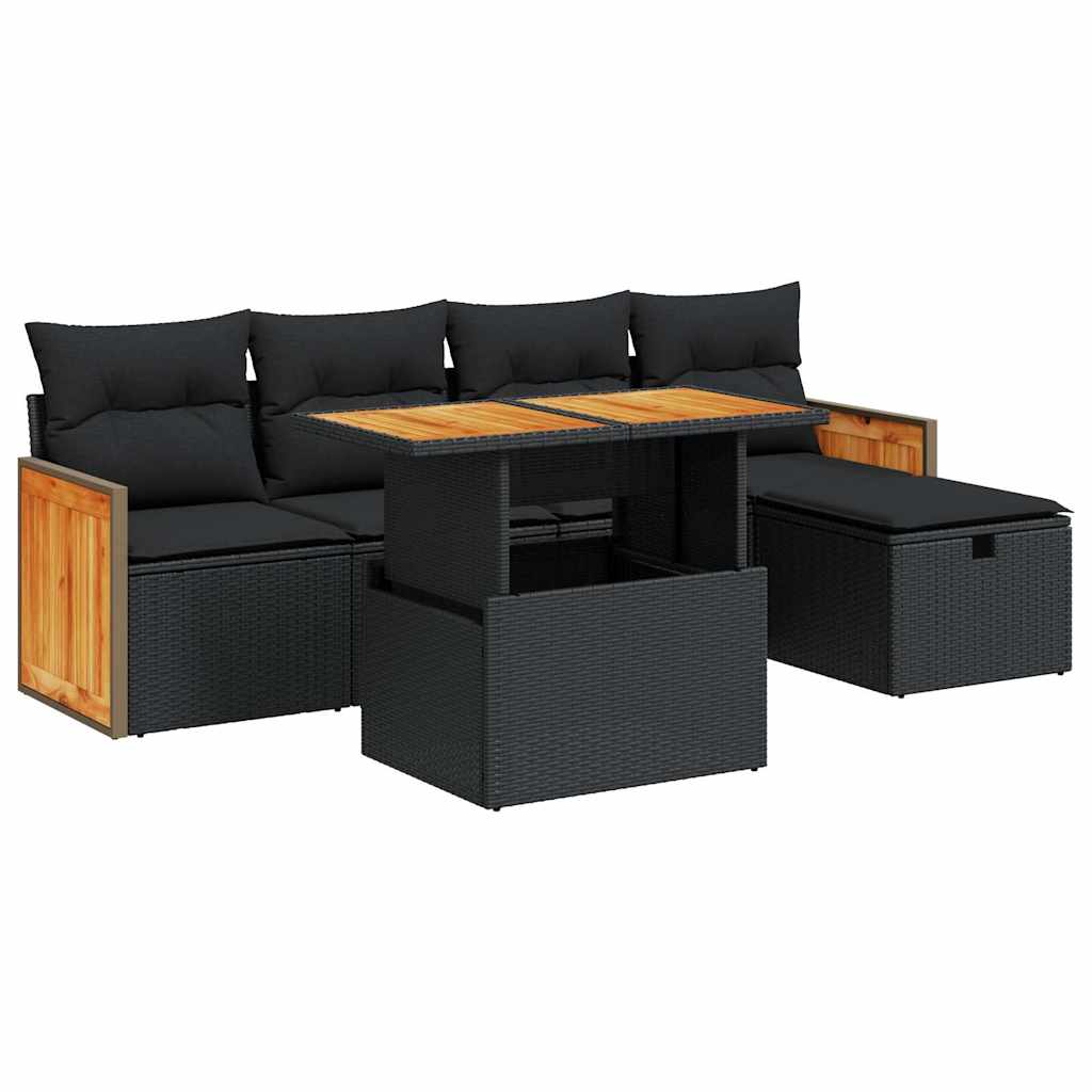 Set mobilier de grădină cu perne, 6 piese, negru, poliratan GartenMobel Dekor