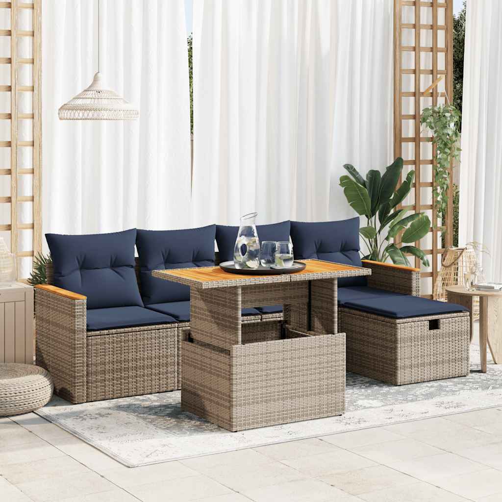 Set mobilier grădină cu perne 6 piese gri poliratan/lemn acacia GartenMobel Dekor