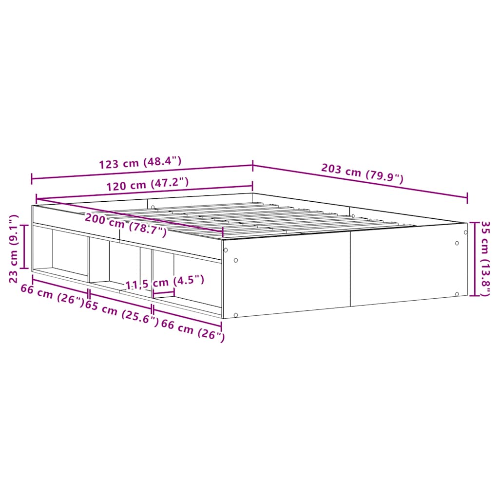 Cadru pat fără saltea, stejar negru, 120x200 cm, lemn prelucrat GartenMobel Dekor