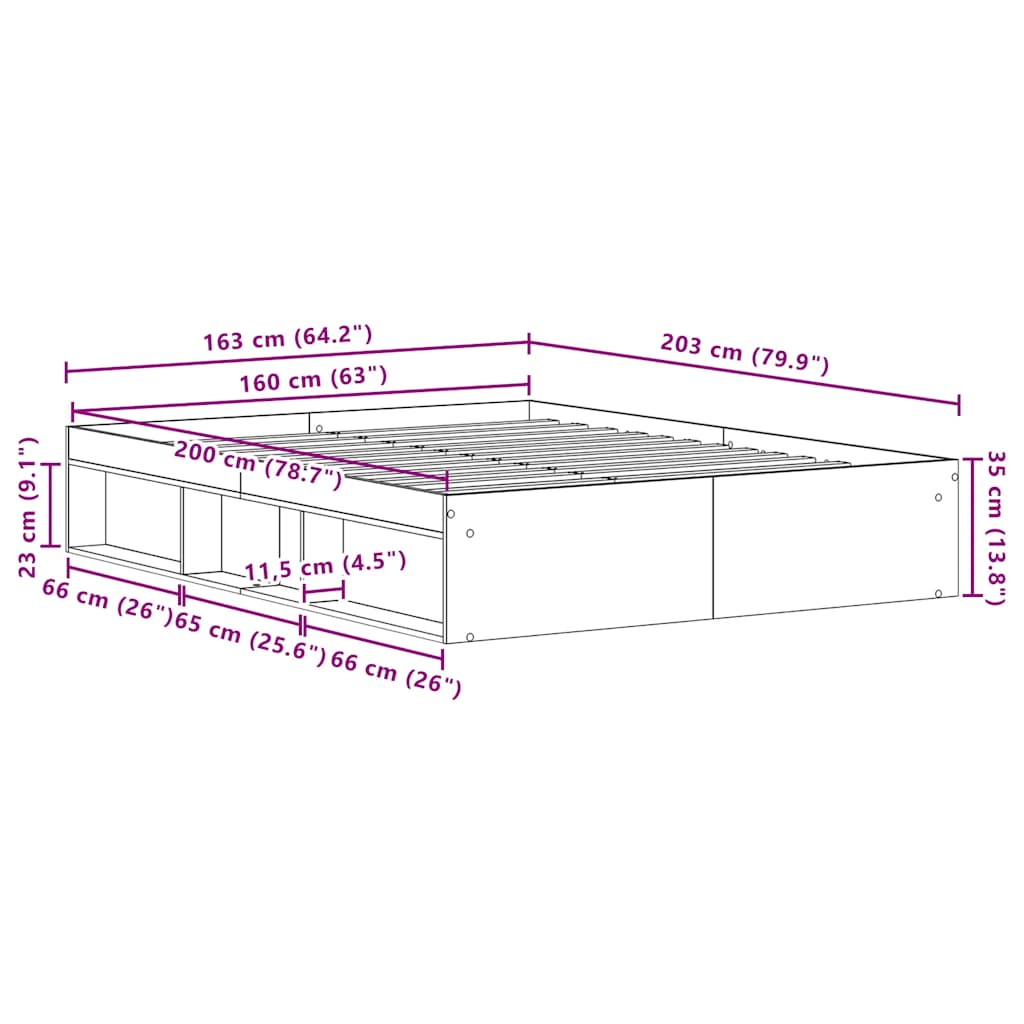 Cadru pat fără saltea, stejar negru, 160x200 cm, lemn prelucrat GartenMobel Dekor