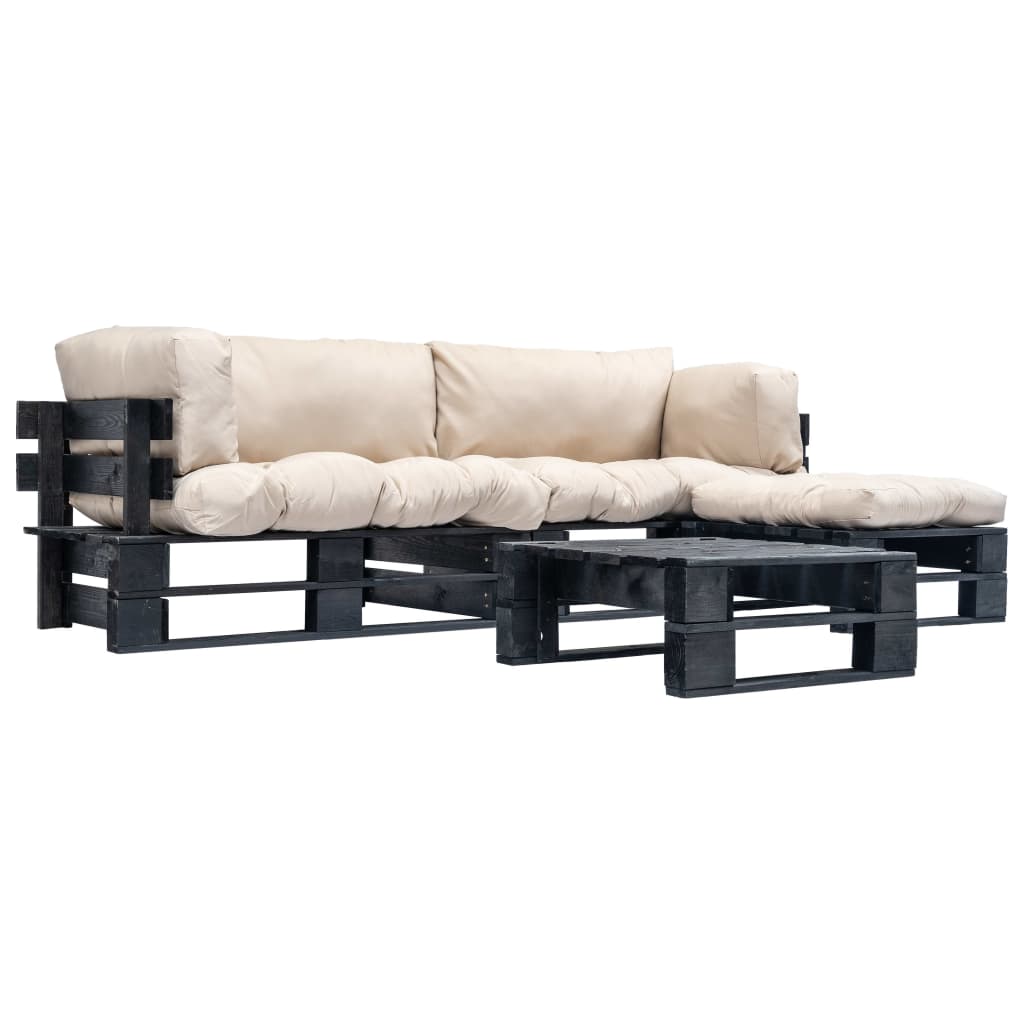 Set mobilier grădină paleți cu perne nisipii, 4 piese, lemn GartenMobel Dekor