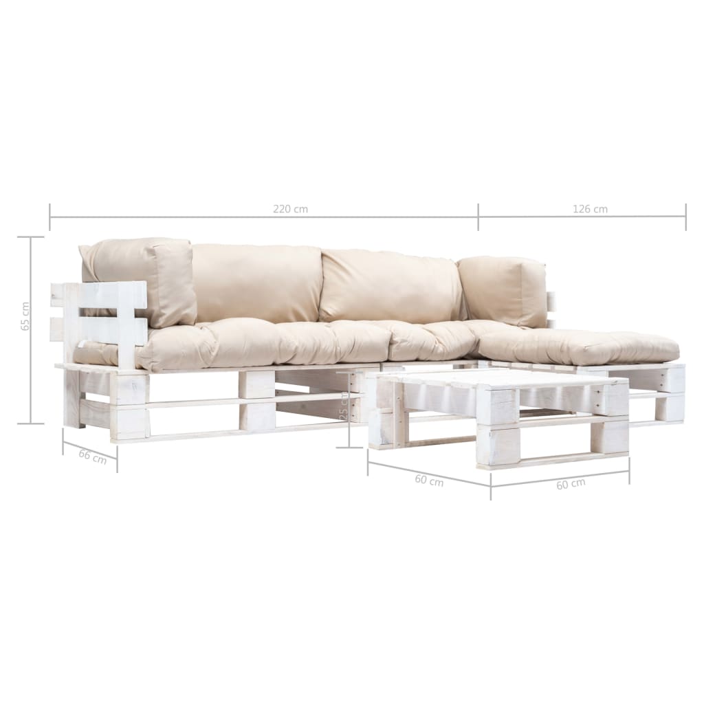 Set mobilier grădină paleți cu perne nisipii, 4 piese, lemn GartenMobel Dekor