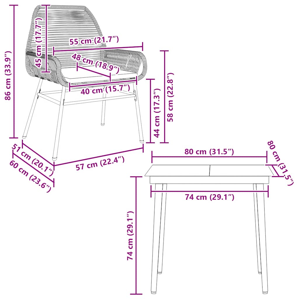 Set de sufragerie de grădină 3 piese neagră GartenMobel Dekor