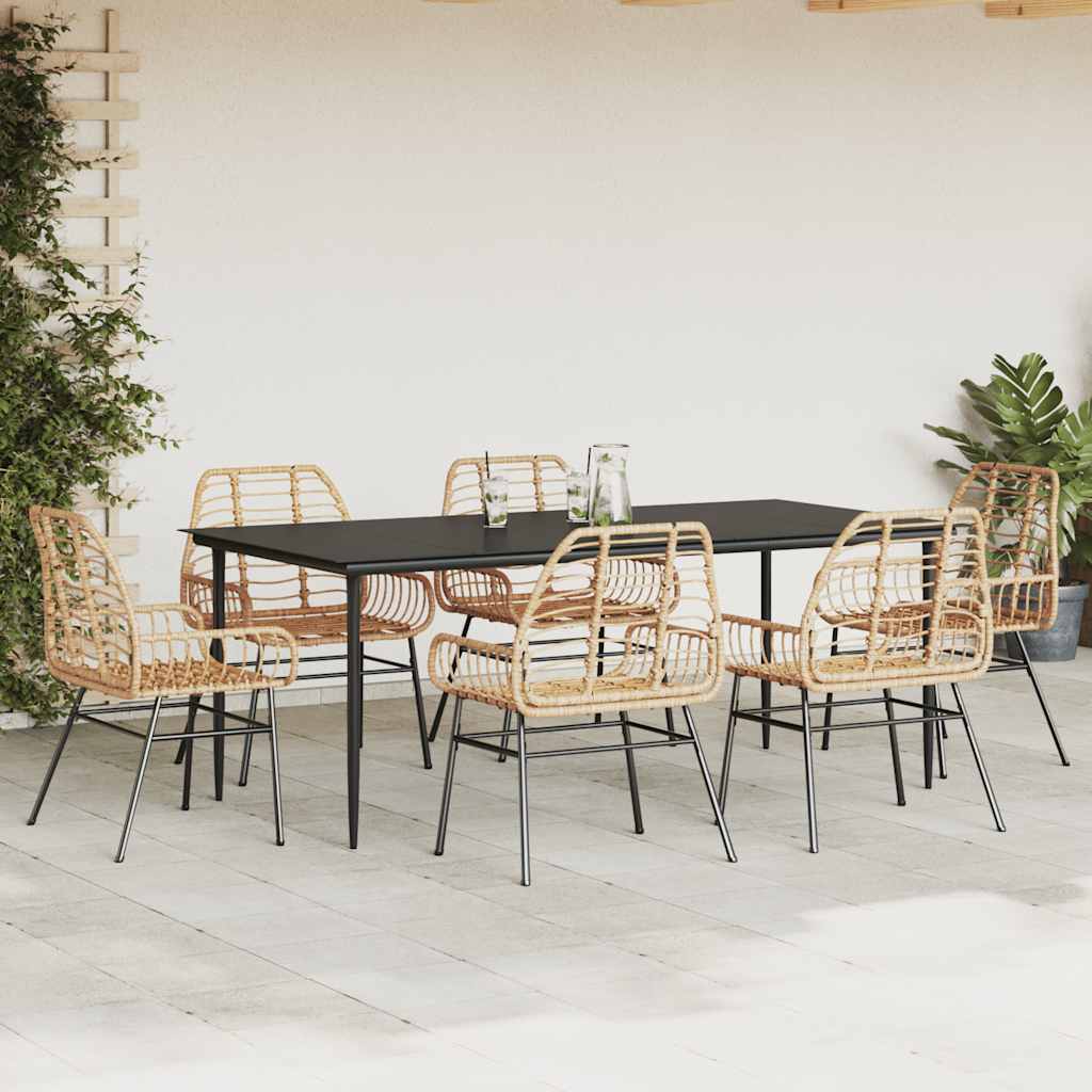 Set de sufragerie de grădină 7 piese sticlă maro din poli ratan GartenMobel Dekor