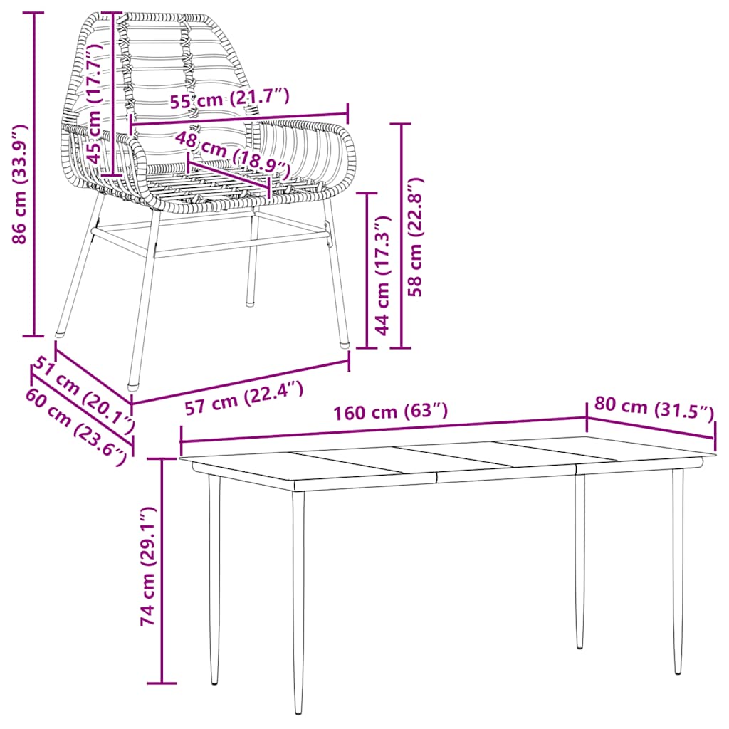 Set de sufragerie de grădină 7 piese sticlă maro din poli ratan GartenMobel Dekor