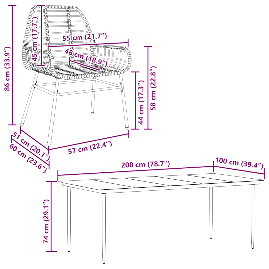 Set de sufragerie de grădină 9 piese sticlă maro din poli ratan GartenMobel Dekor