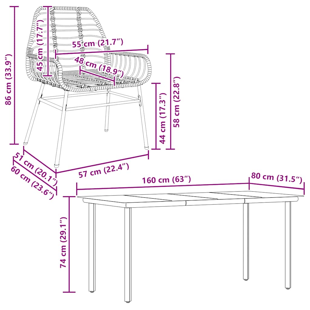Set de sufragerie de grădină 5 piese sticlă neagră polirattan GartenMobel Dekor