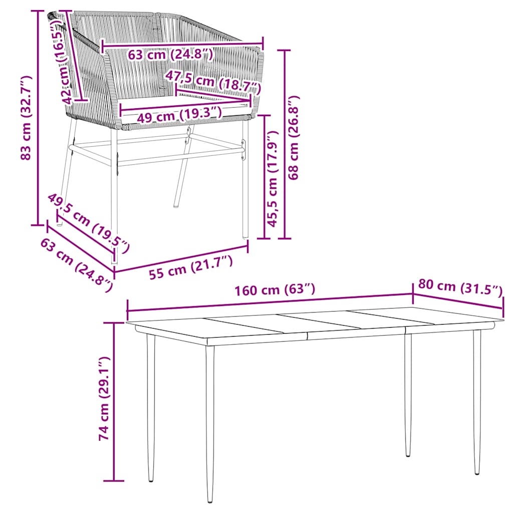 Set de sufragerie de grădină 5 piese sticlă poliratan gri GartenMobel Dekor