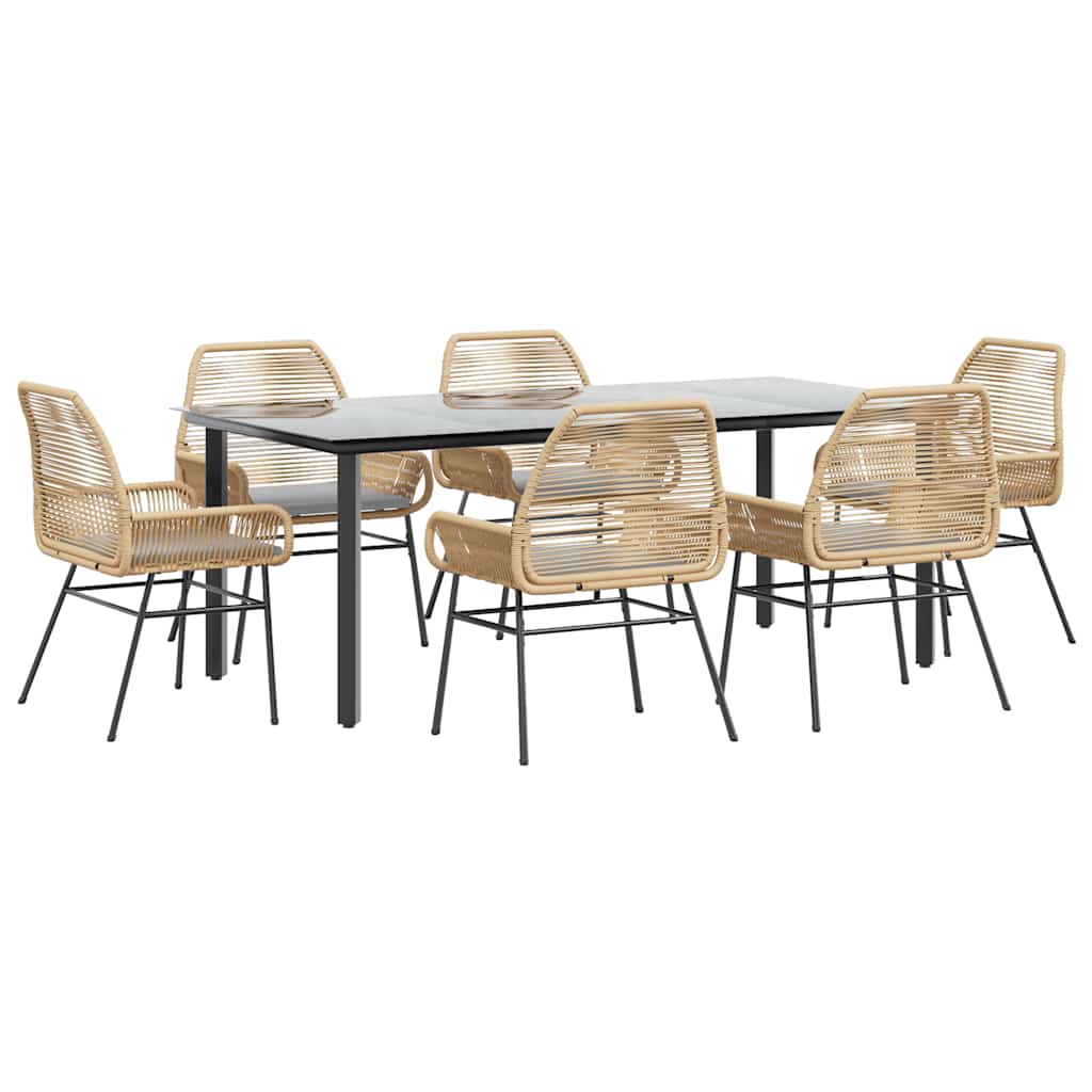 Set de sufragerie de grădină de 7 piese sticlă poliratan maro GartenMobel Dekor