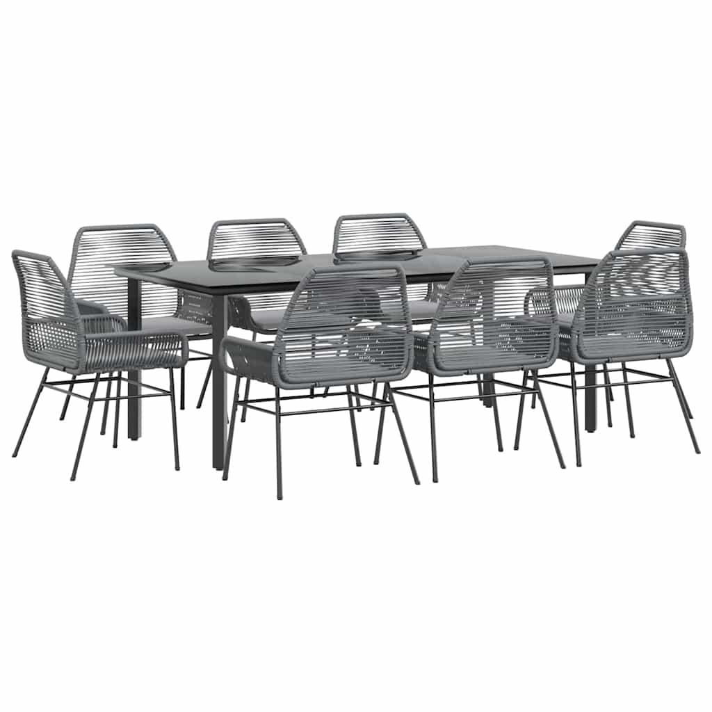 Set de sufragerie de grădină de 9 piese sticlă poliratan gri GartenMobel Dekor