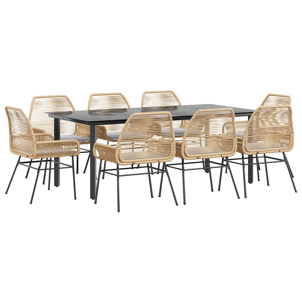 Set de sufragerie de grădină de 9 piese sticlă poliratan maro GartenMobel Dekor