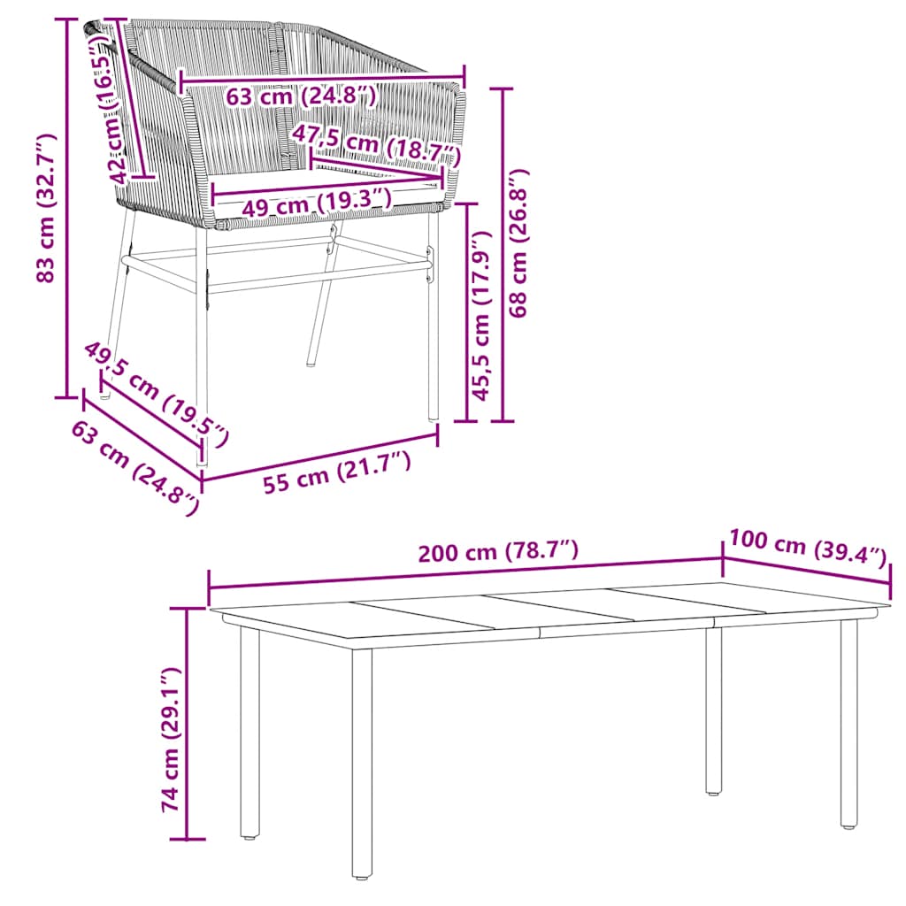 Set de sufragerie de grădină de 9 piese sticlă poliratan gri GartenMobel Dekor