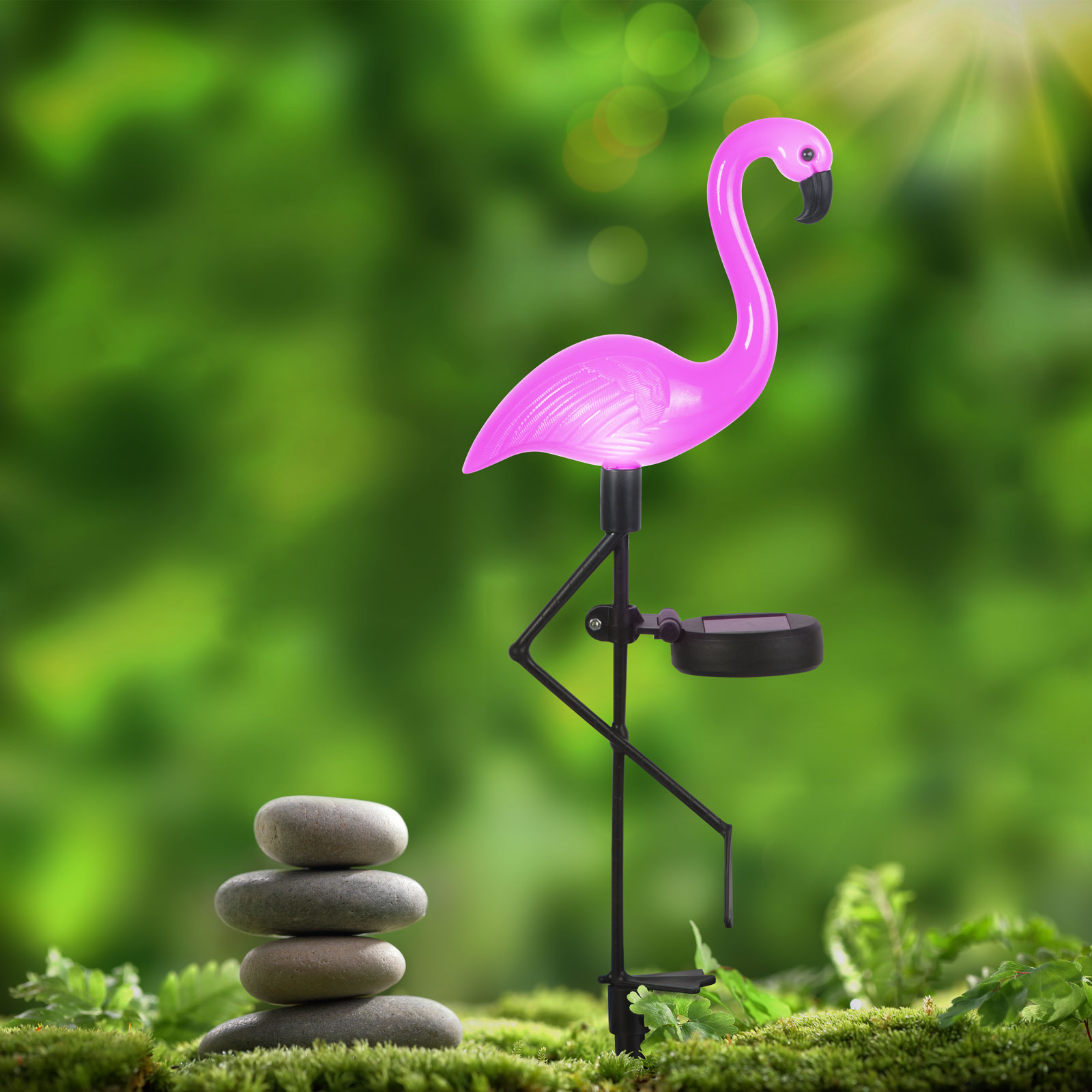 Lampa Solara LED Model Flamingo Roz pentru Gradina, Inaltime 52 cm